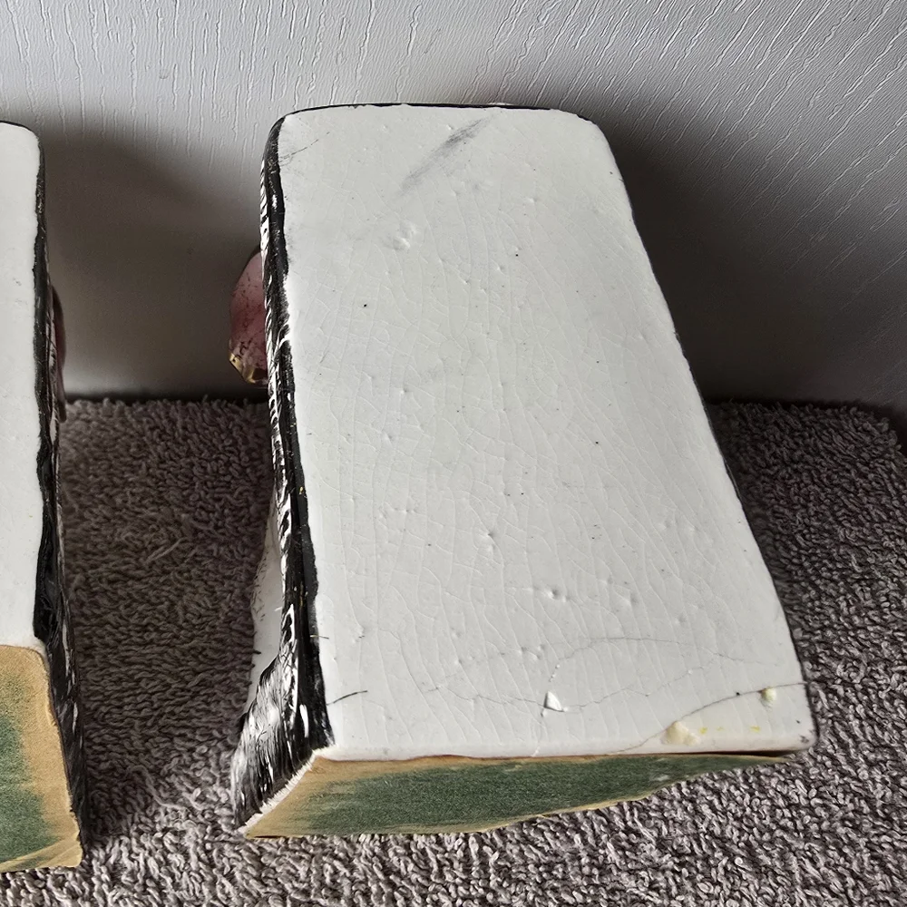 Retro Mid Century Hand Painted Elephant Bookends With Trunks Up